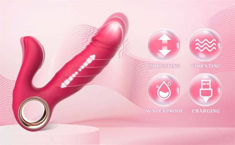 Thrusting Rabbit Vibrator with 5 Thrusting 10 Vibration Modes G Spot Vibrator Dildowith Easy Grip Ring Handle 9