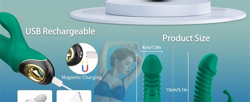 USK-V09 G-spot Rabbit Vibrator with 9 Vibrating & 5 Telescopic Modes Silicone Thrusting Dildo Sex Toys for Women