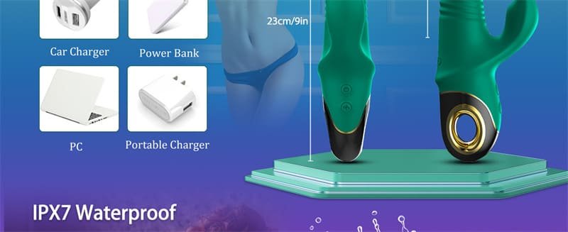 USK-V09 G-spot Rabbit Vibrator with 9 Vibrating & 5 Telescopic Modes Silicone Thrusting Dildo Sex Toys for Women