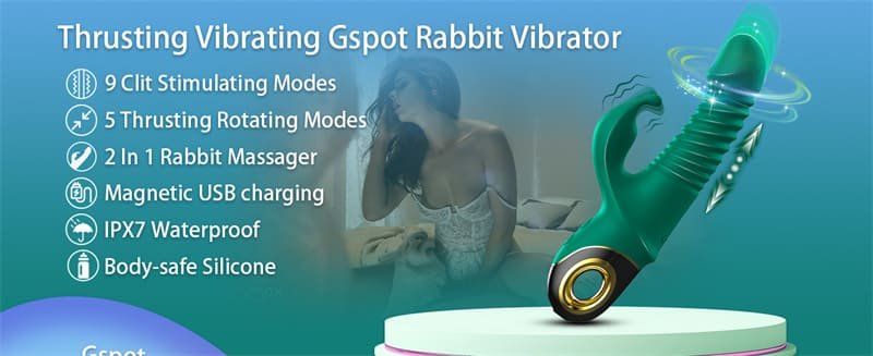 USK-V09 G-spot Rabbit Vibrator with 9 Vibrating & 5 Telescopic Modes Silicone Thrusting Dildo Sex Toys for Women