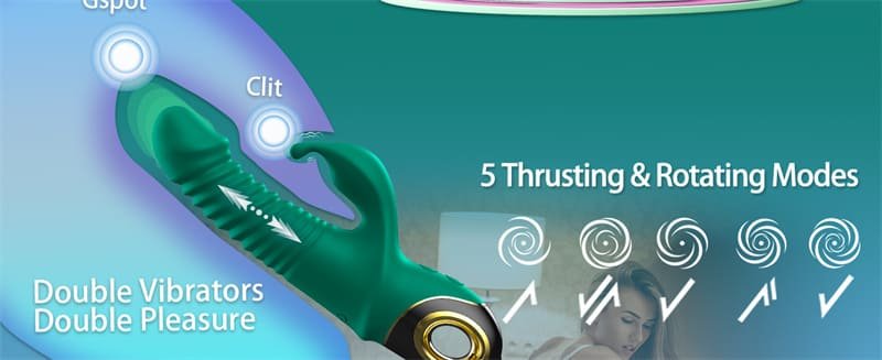 USK-V09 G-spot Rabbit Vibrator with 9 Vibrating & 5 Telescopic Modes Silicone Thrusting Dildo Sex Toys for Women