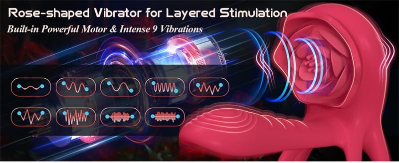 Vibrating Cock Ring Penis Sleeve with Rose Clitoral Stimulator APP Penis Ring Vibrator with 9 Vibration Modes