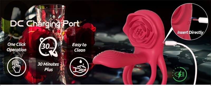 Vibrating Cock Ring Penis Sleeve with Rose Clitoral Stimulator APP Penis Ring Vibrator with 9 Vibration Modes