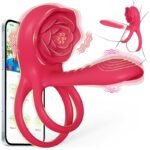 Vibrating Cock Ring Penis Sleeve with Rose Clitoral Stimulator APP Penis Ring Vibrator with 9 Vibration Modes