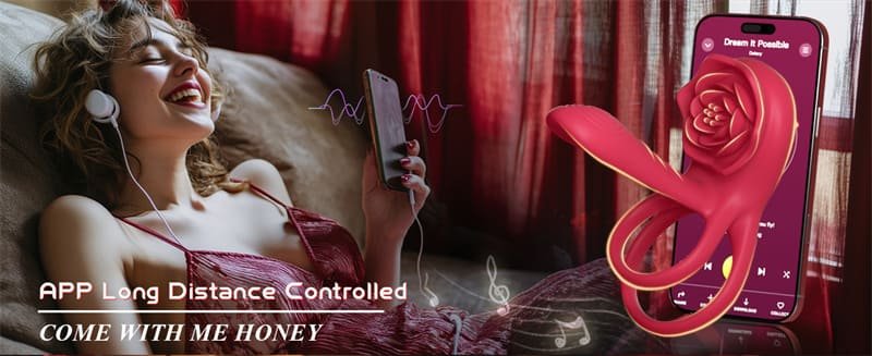 Vibrating Cock Ring Penis Sleeve with Rose Clitoral Stimulator APP Penis Ring Vibrator with 9 Vibration Modes