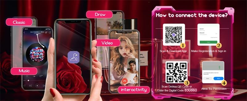 Vibrating Cock Ring Penis Sleeve with Rose Clitoral Stimulator APP Penis Ring Vibrator with 9 Vibration Modes