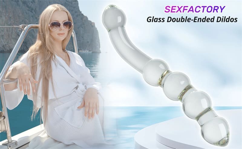 8.46Inch Crystal Glass Dildo, Clear Glass Double-Ended Dildo with Beads Butt Plugs for Women Lesbian