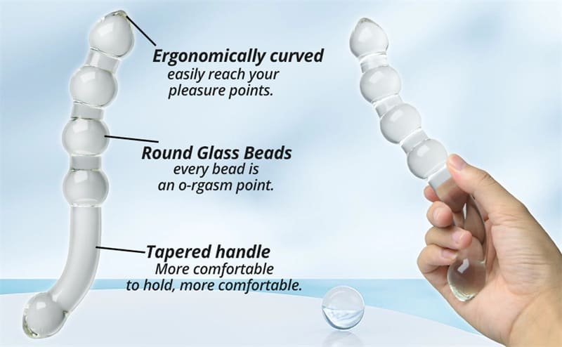 8.46Inch Crystal Glass Dildo, Clear Glass Double-Ended Dildo with Beads Butt Plugs for Women Lesbian