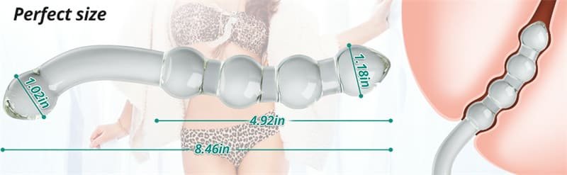 8.46Inch Crystal Glass Dildo, Clear Glass Double-Ended Dildo with Beads Butt Plugs for Women Lesbian