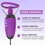 3IN1 Nipple Sucker Toys with 10 Vibrations & 5 Suctions Tongue Licking Nipple Pumps Vibrator with Removable Cup - Image 3