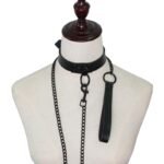 Black PU Leather Collar Necklace with Adjustable Punk Choker O Ring Sex Leashes for Cosplay - Image 4