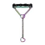 Black Rainbow Leather Choker Sex Collar For Women Handmade Heart Long Necklace with Adjustable Buckle