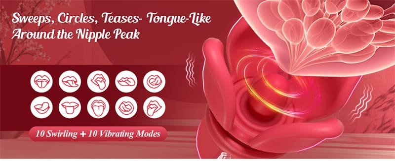 Grabbing Rose Nipple Sex Toy with 10 Vibration and 10 Grabbing Modes 360° Tongue Licking Swirling Nipple Vibrator