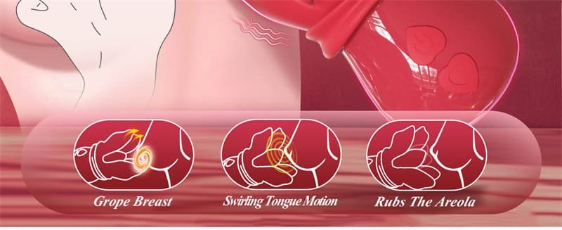 Grabbing Rose Nipple Sex Toy with 10 Vibration and 10 Grabbing Modes 360° Tongue Licking Swirling Nipple Vibrator