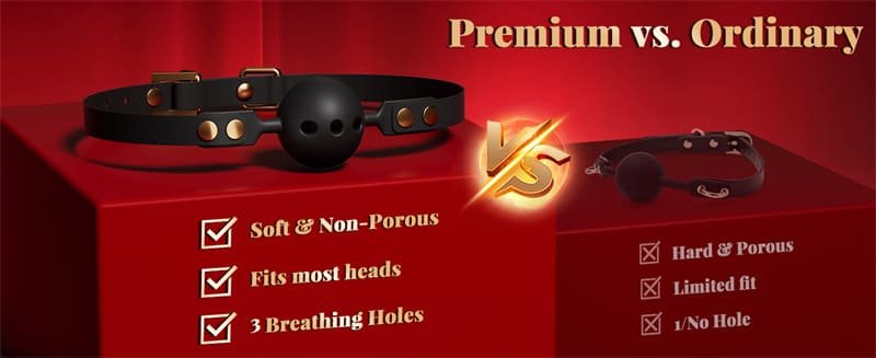 Hotsvibe Premium Leather BDSM Restraints Ball Gag Mouth Plug with 3 Breathing Holes Silicone Bondage Ball Gag for Sex 12