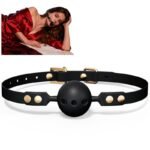 Hotsvibe Premium Leather BDSM Restraints Ball Gag Mouth Plug with 3 Breathing Holes Silicone Bondage Ball Gag for Sex