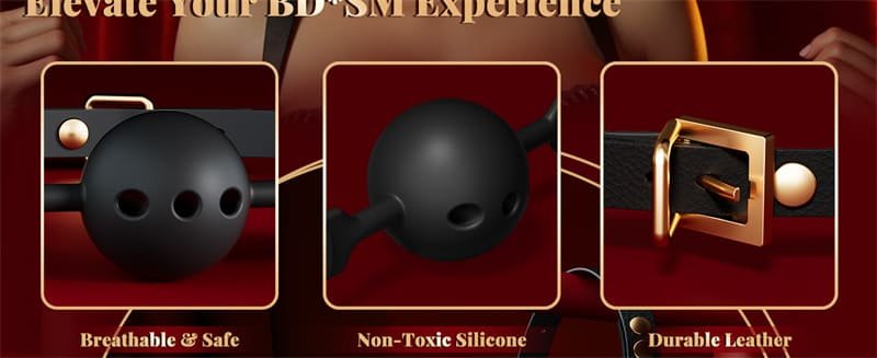 Hotsvibe Premium Leather BDSM Restraints Ball Gag Mouth Plug with 3 Breathing Holes Silicone Bondage Ball Gag for Sex 8
