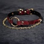 Hotsvibe Red Snakeskin Leather Choker Necklace with Gold Chain, Gothic Punk Adjustable Women’s Collar - Image 2