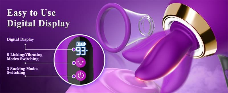 Purple Sucking Vibrator 3 Sucking 9 Tongue Licking Vibrating Rose Tongue Vibrators with LCD Display 12