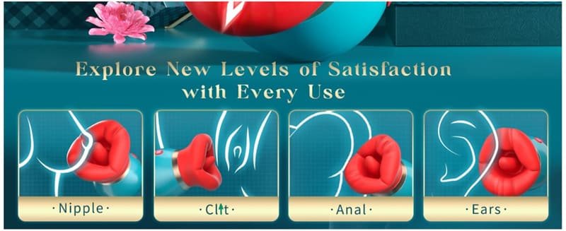 Rose Tongue Vibrator with App - 3IN1 Big Mouth Vibrators with 10 Tongue Licking & Sucking & Vibrating Modes