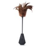15 Inch Brown Feather Tickler Teasers Stick Faux Feather French Crop Stick for Play Show