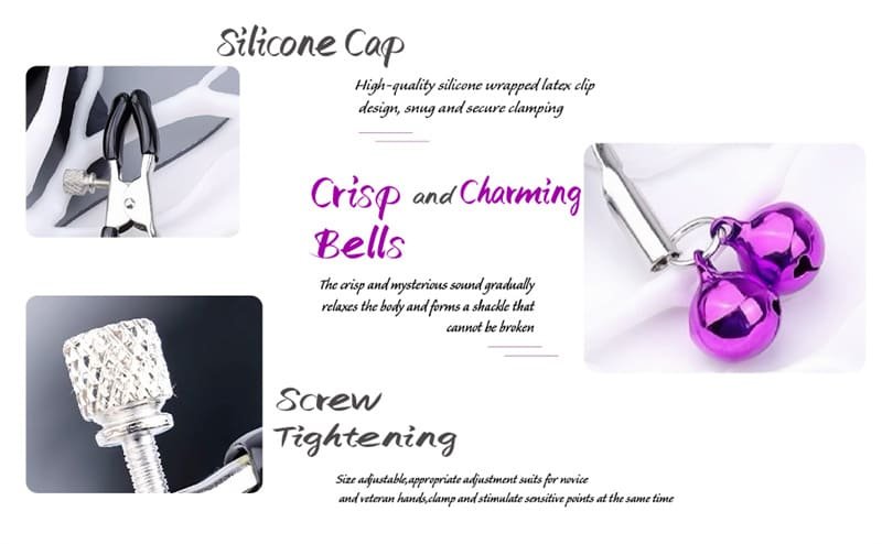 BDSM Adjustable Metal Nipple Clamps with Bell Nipple Clips BDSM Toys for Sensory Play & Teasing