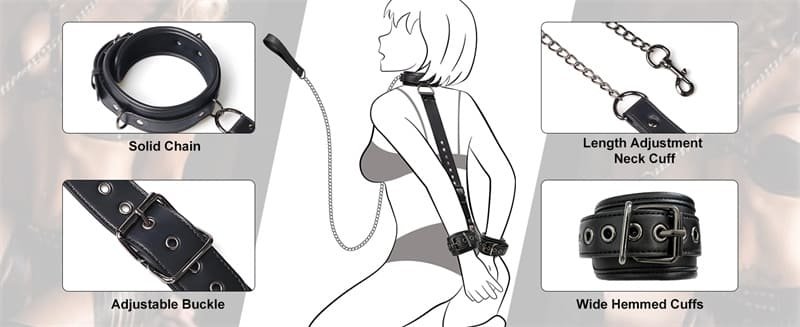 BDSM Bondage Neck to Wrist Restraints Kit Sex Restraints Set SM Sexy Slave Beginner Role Play Toy