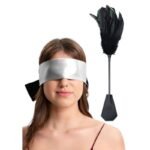 Feather Tickler Kit with Crop Satin Blindfold Mask French Tickler Whip Feather Tickle Teaser Stick