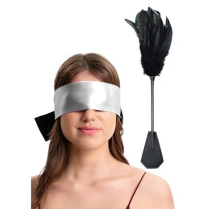 Feather Tickler Kit with Crop Satin Blindfold Mask French Tickler Whip Feather Tickle Teaser Stick