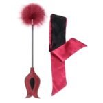 Hotsvibe 16 Inch French Feather Tickler for Play with Silk Eye Mask 59 Inch Red Satin Mask