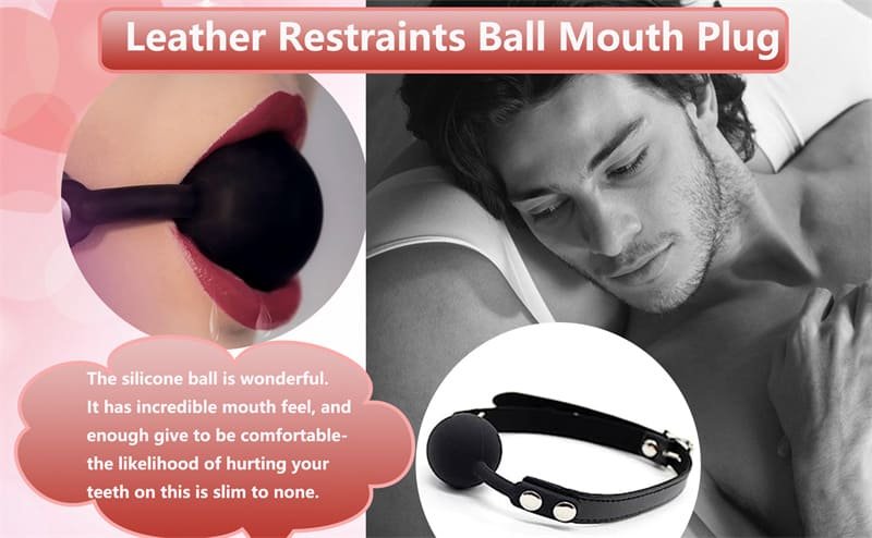 Hotsvibe Leather Restraints Ball Mouth Plug BDSM Restraints Toys Silicone Bondage Ball Gag for Sex