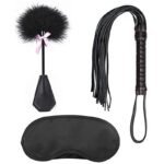 SM Leather Whip, Feather Tickler Paddle and Blindfold Sex Toy for Couples BDSM Bondage Set